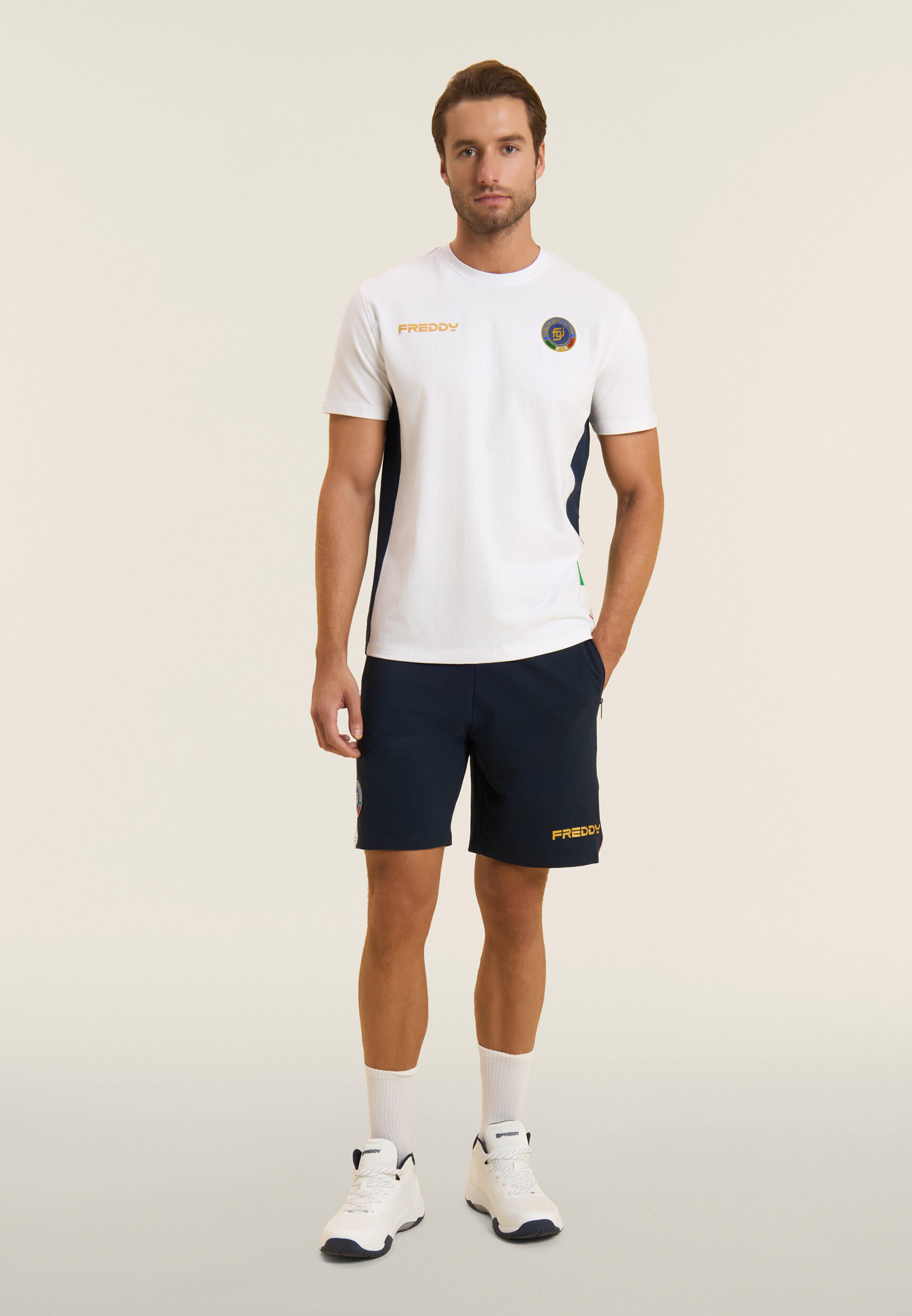 T-shirt Uomo Italia FGI Bianca con Inserti Blu 5/5