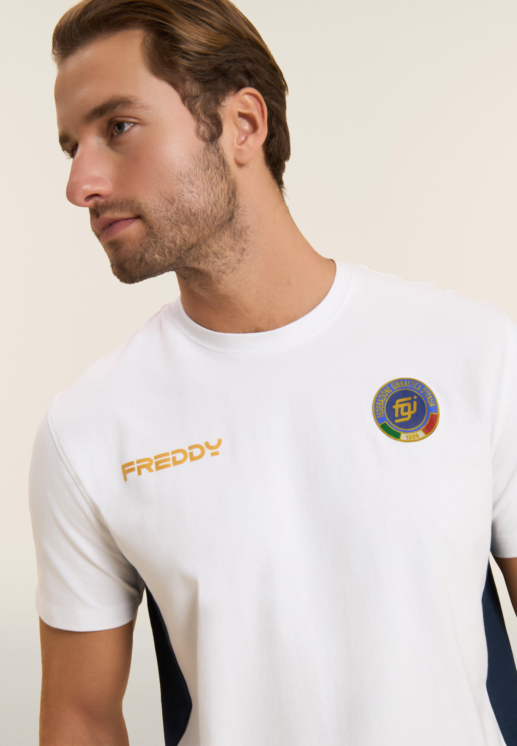 T-shirt Uomo Italia FGI Bianca con Inserti Blu 4/5