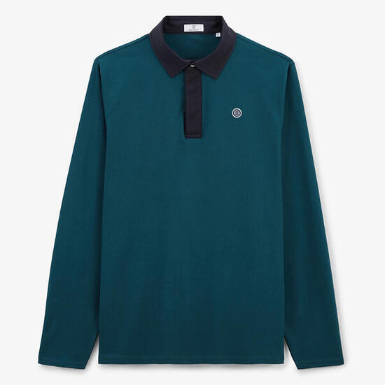 Maillot de rugby en jersey de coton bleu opale col contrastant