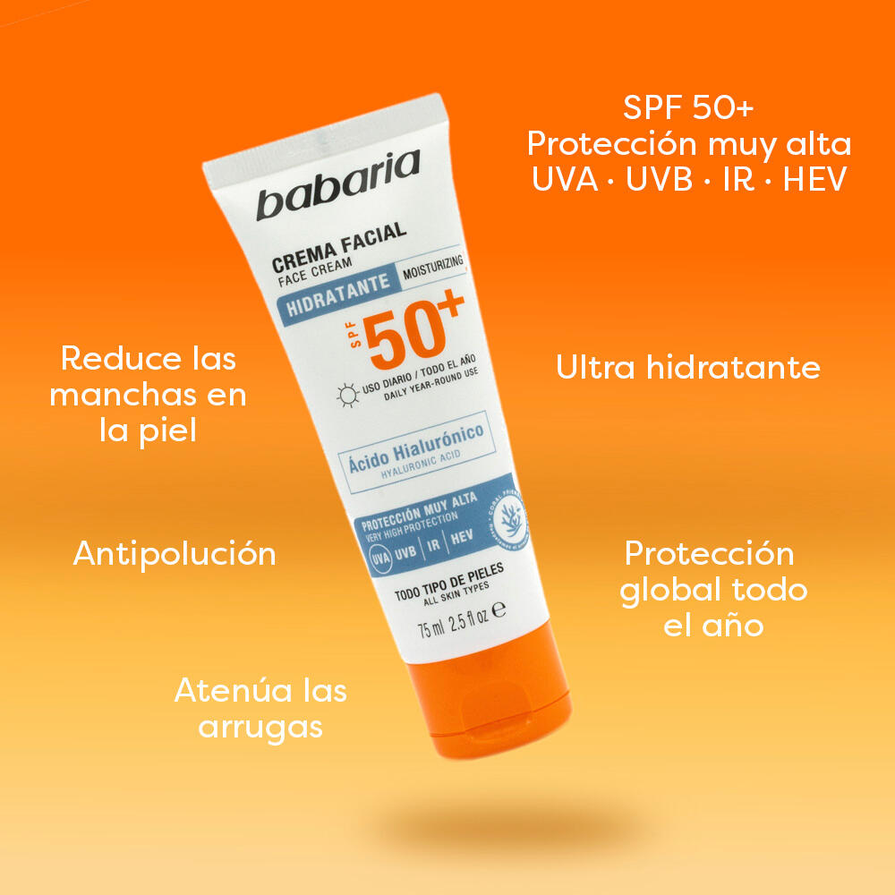 Babaria Protector Solar Facial SPF50+ 75 ml Hidratante Antiedad 6/7