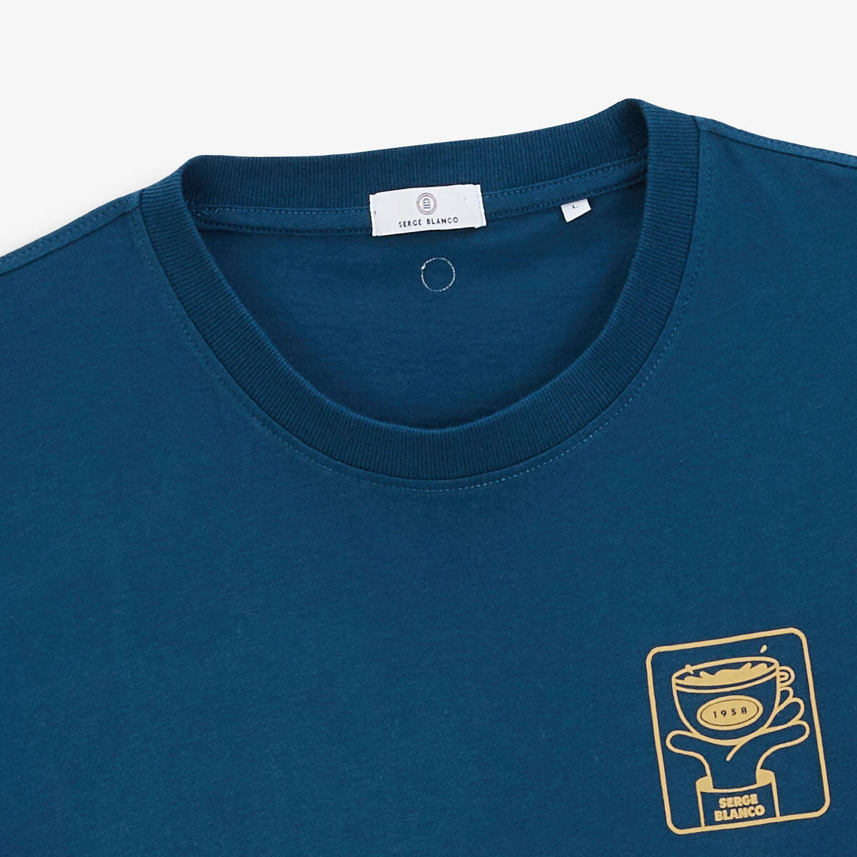 T-shirt girocollo in cotone con stampa sul petto blu opale 4/5