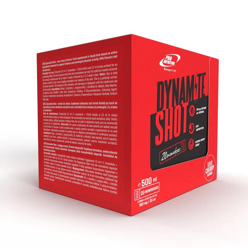 Doze energizante pre-workout, Dynamite Shot - Sour Cherry, 20 monodoze x 25ml