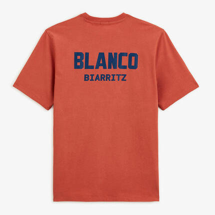T-shirt col rond orange rouille en coton imprimé dos BLANCO BIARRITZ