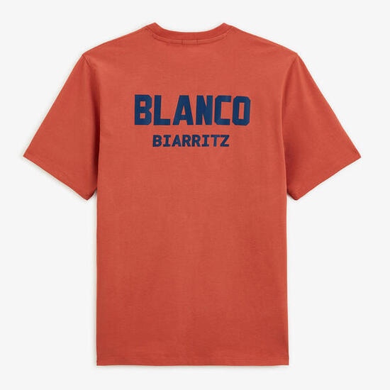 T-shirt col rond orange rouille en coton imprimé dos BLANCO BIARRITZ