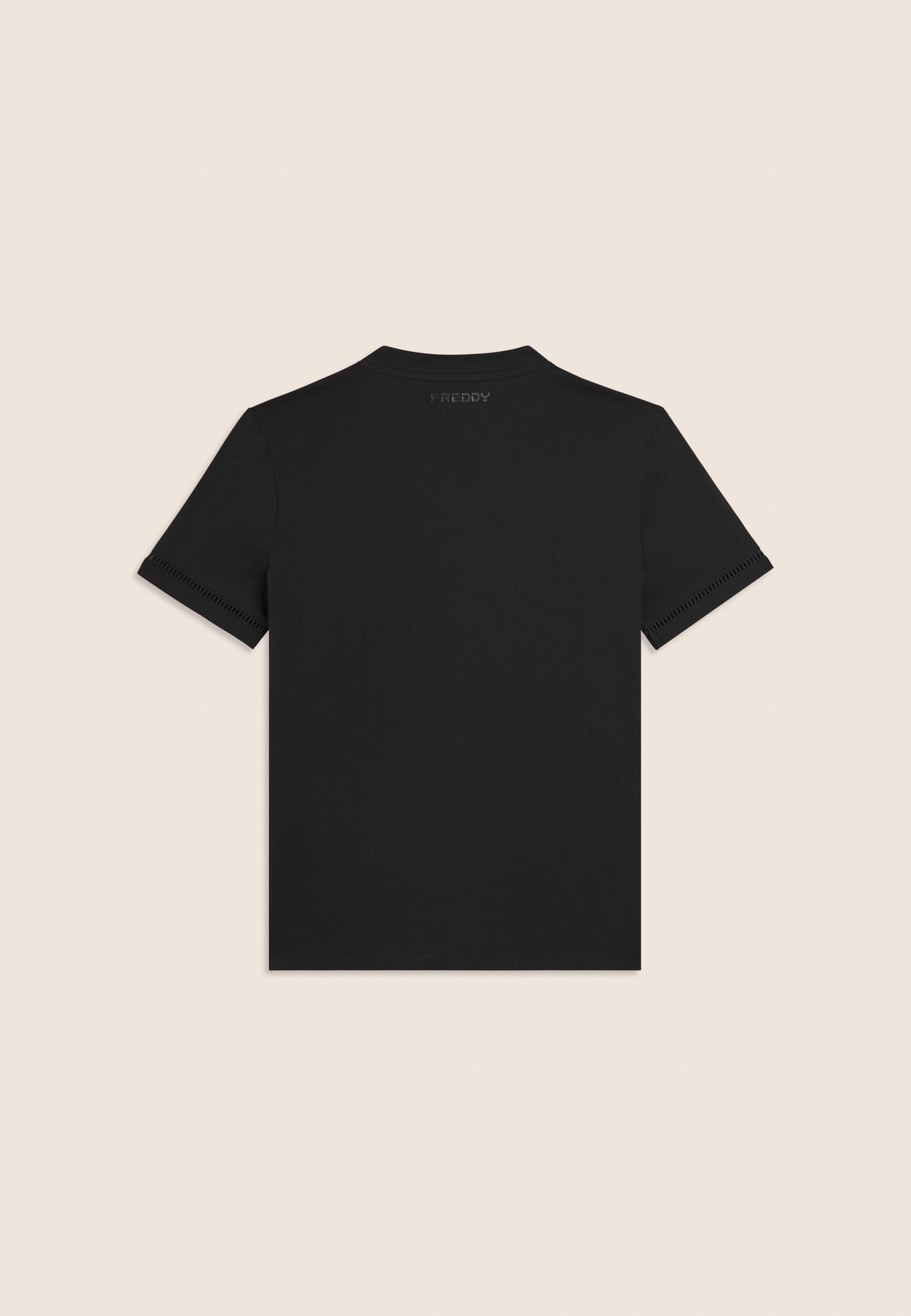 T-shirt Girocollo con Ricamo Traforato del Logo 2/3