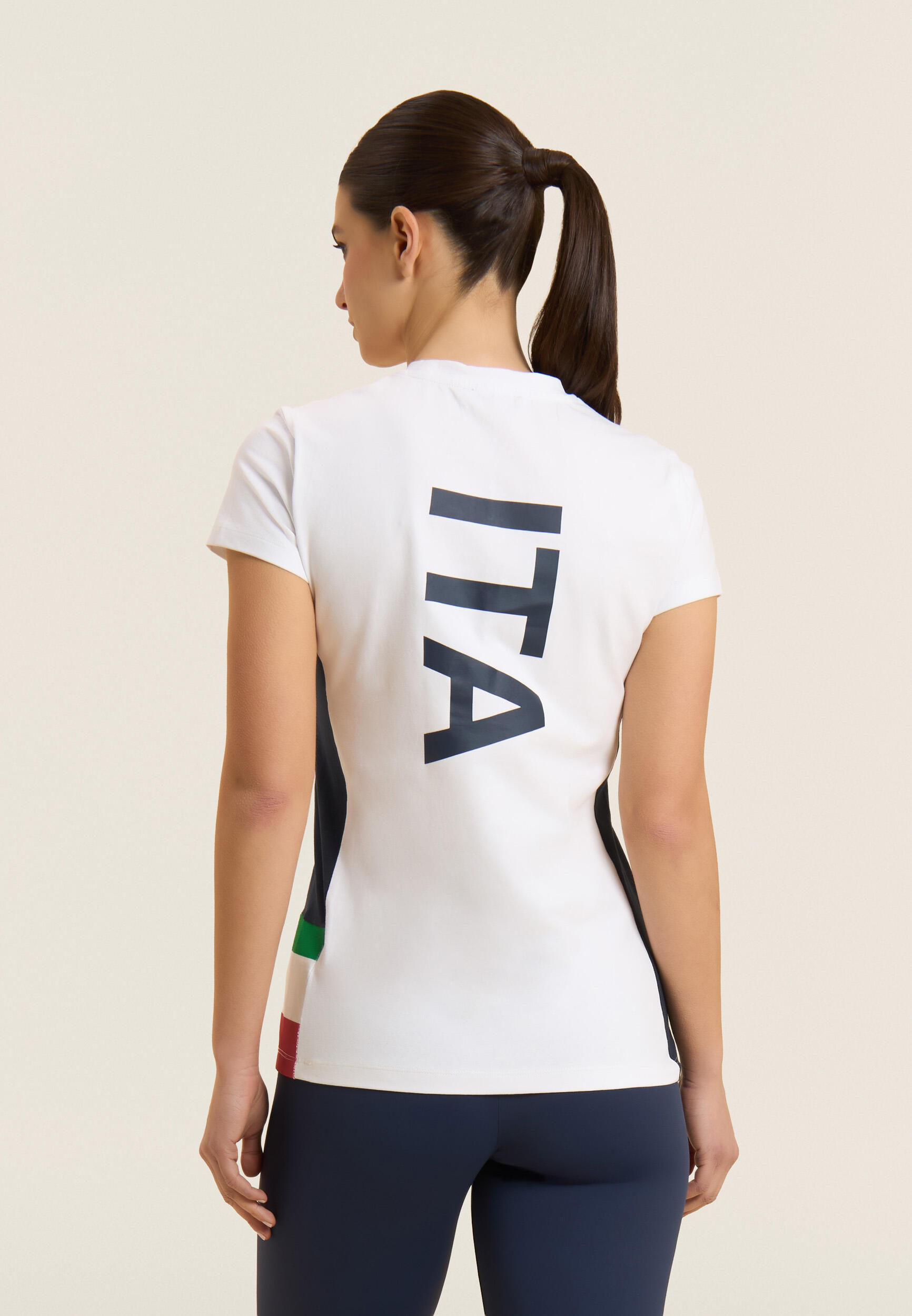 T-shirt Donna Italia FGI Bianca in Jersey Elasticizzato 3/5
