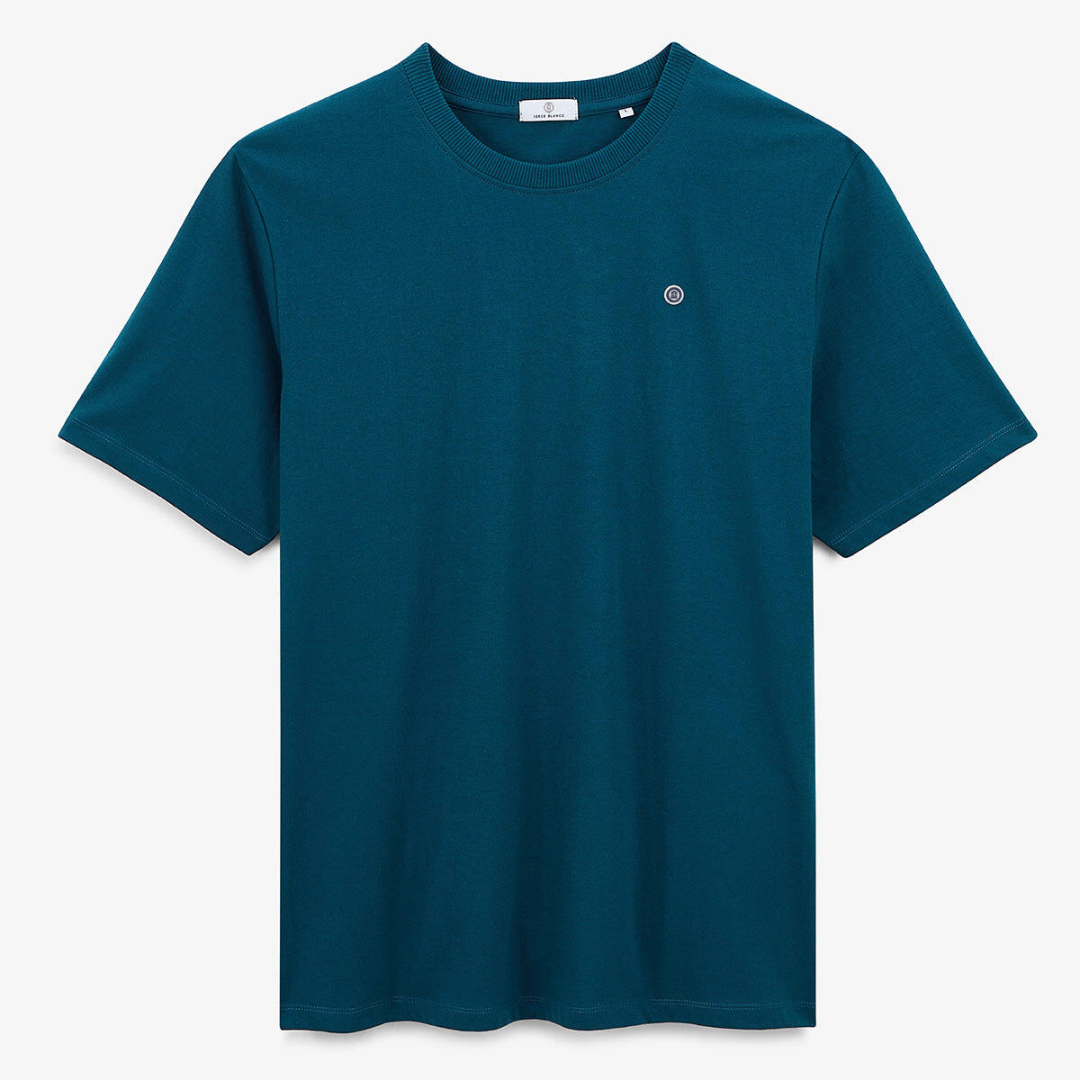 T-shirt de gola redonda em algodão estampado nas costas em azul opala 3/7