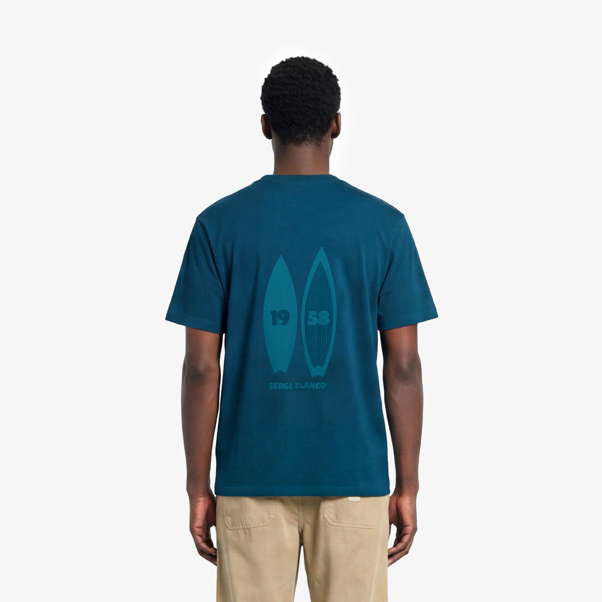 T-shirt de gola redonda em algodão estampado nas costas em azul opala 2/7