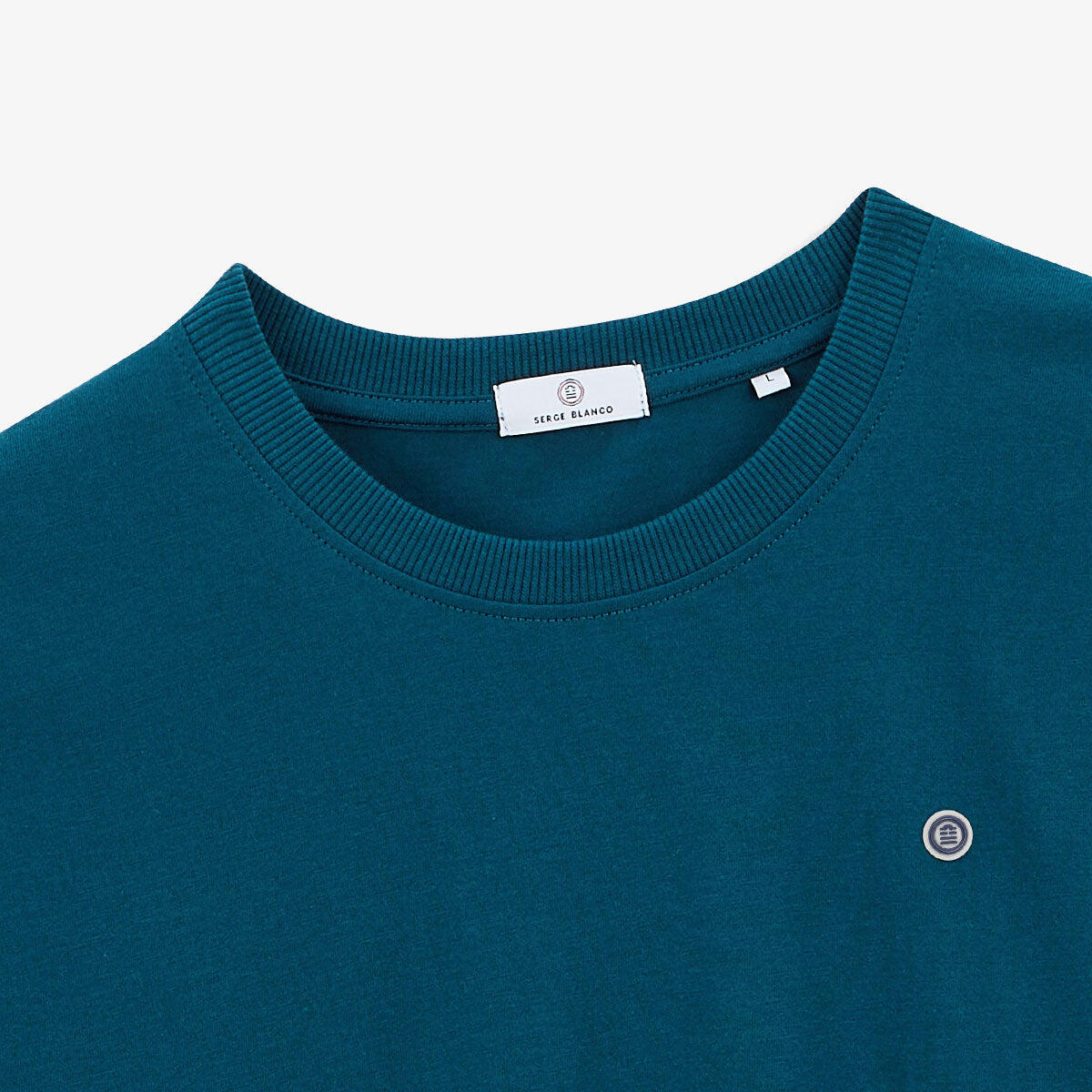 T-shirt de gola redonda em algodão estampado nas costas em azul opala 5/7