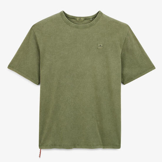 T-shirt girocollo in jersey fiammato con tintura a pigmenti verde militare