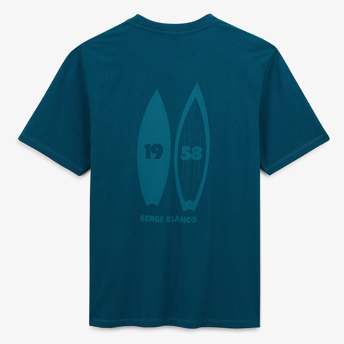 T-shirt de gola redonda em algodão estampado nas costas em azul opala 1/7