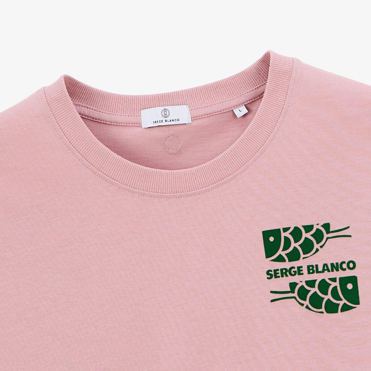 T-shirt col rond imprimé poitrine en coton rose 4/6