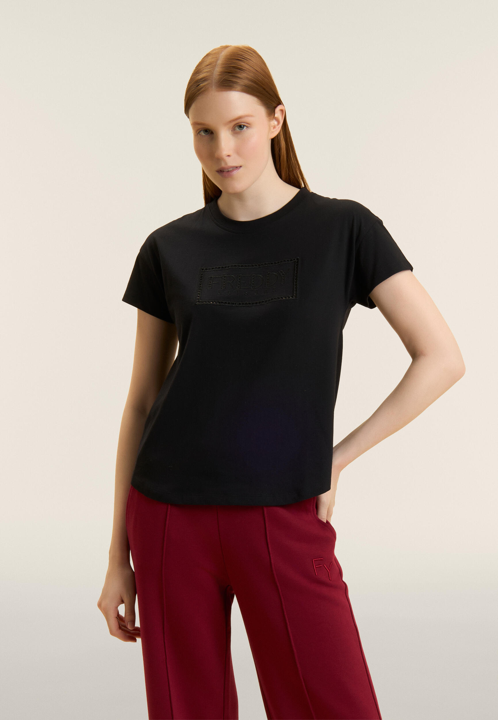 T-shirt con Maniche ad Aletta e Logo Ricamato 2/5