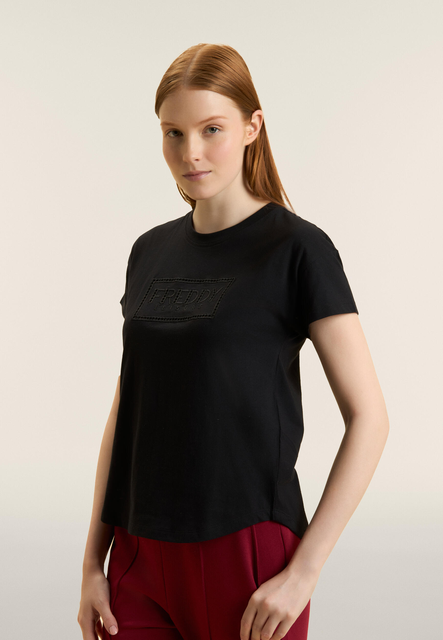 T-shirt con Maniche ad Aletta e Logo Ricamato 4/5