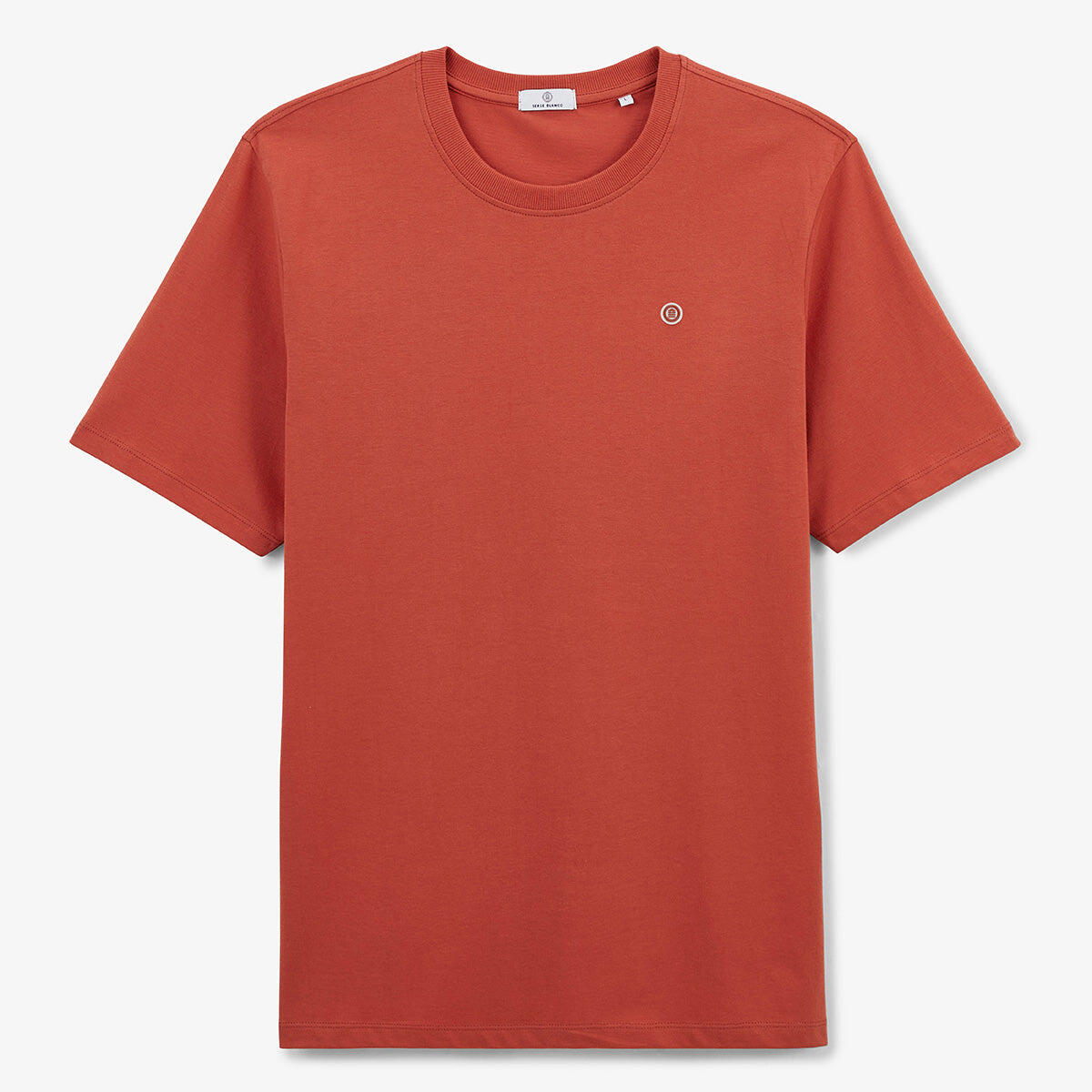 T-shirt girocollo in cotone stampato sul retro color arancio ruggine 3/7