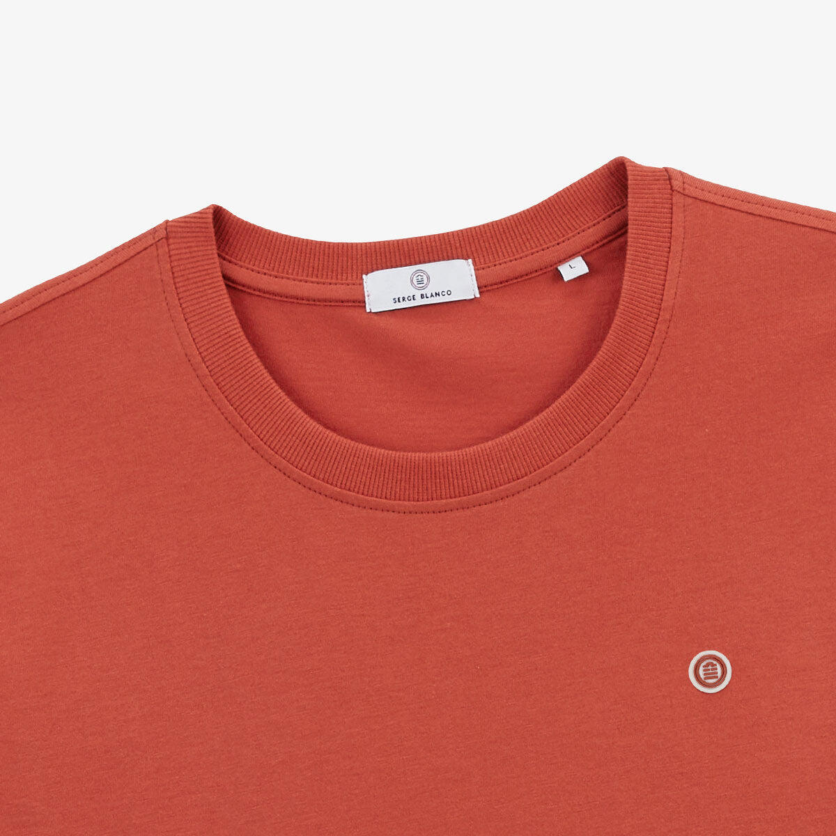 T-shirt girocollo in cotone stampato sul retro color arancio ruggine 4/7