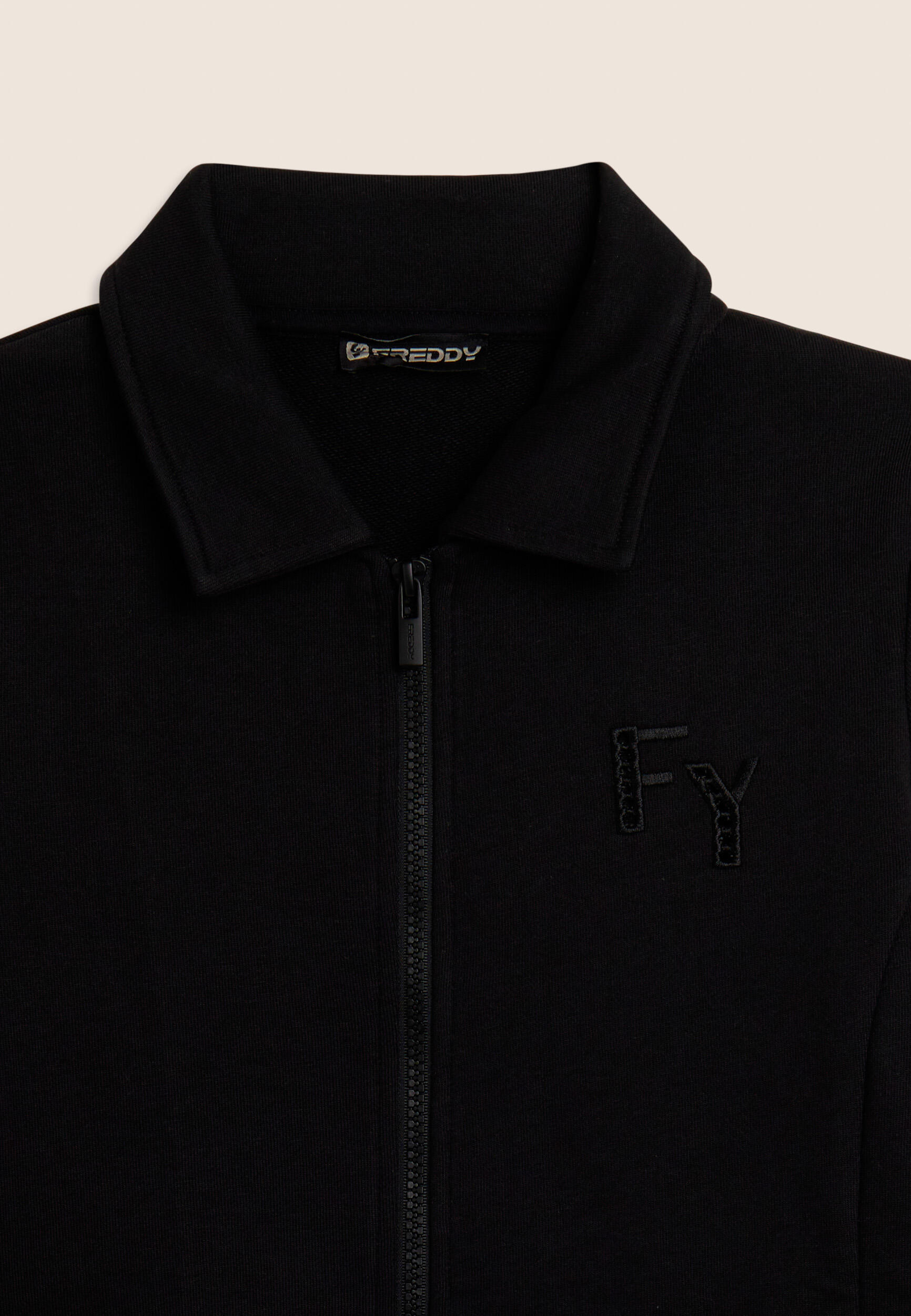 Felpa con Collo a Camicia, Zip e Dettagli Ricamati 3/3