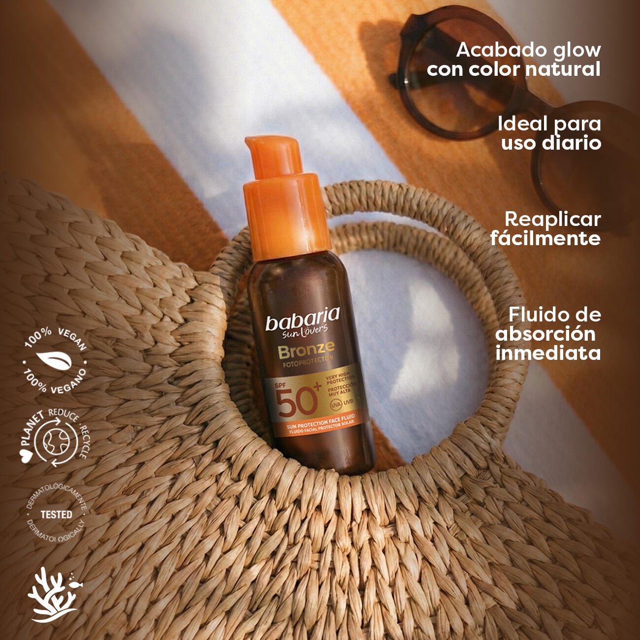 Babaria Fluido Facial SPF50+ Glow, BB Cream Hidratante con Color, 40 g 4/6