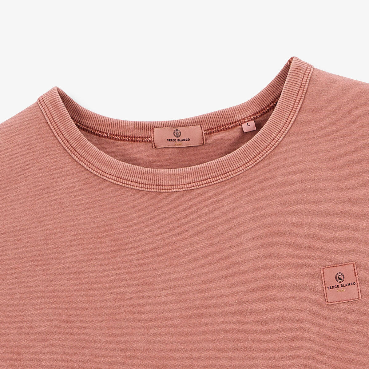 T-shirt girocollo in jersey di cotone fiammato con effetto pigment dye ruggine 3/4