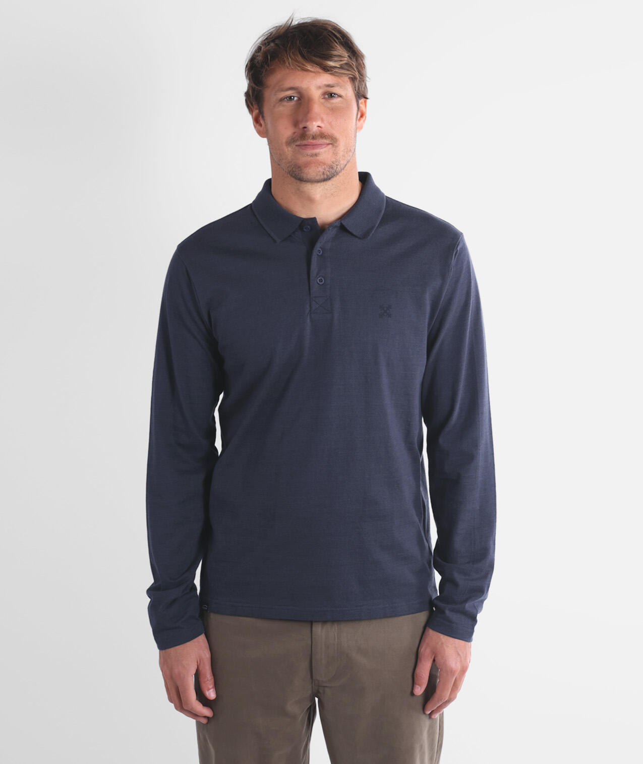 Gestructureerde polo met lange mouwen NAVAL 2/4