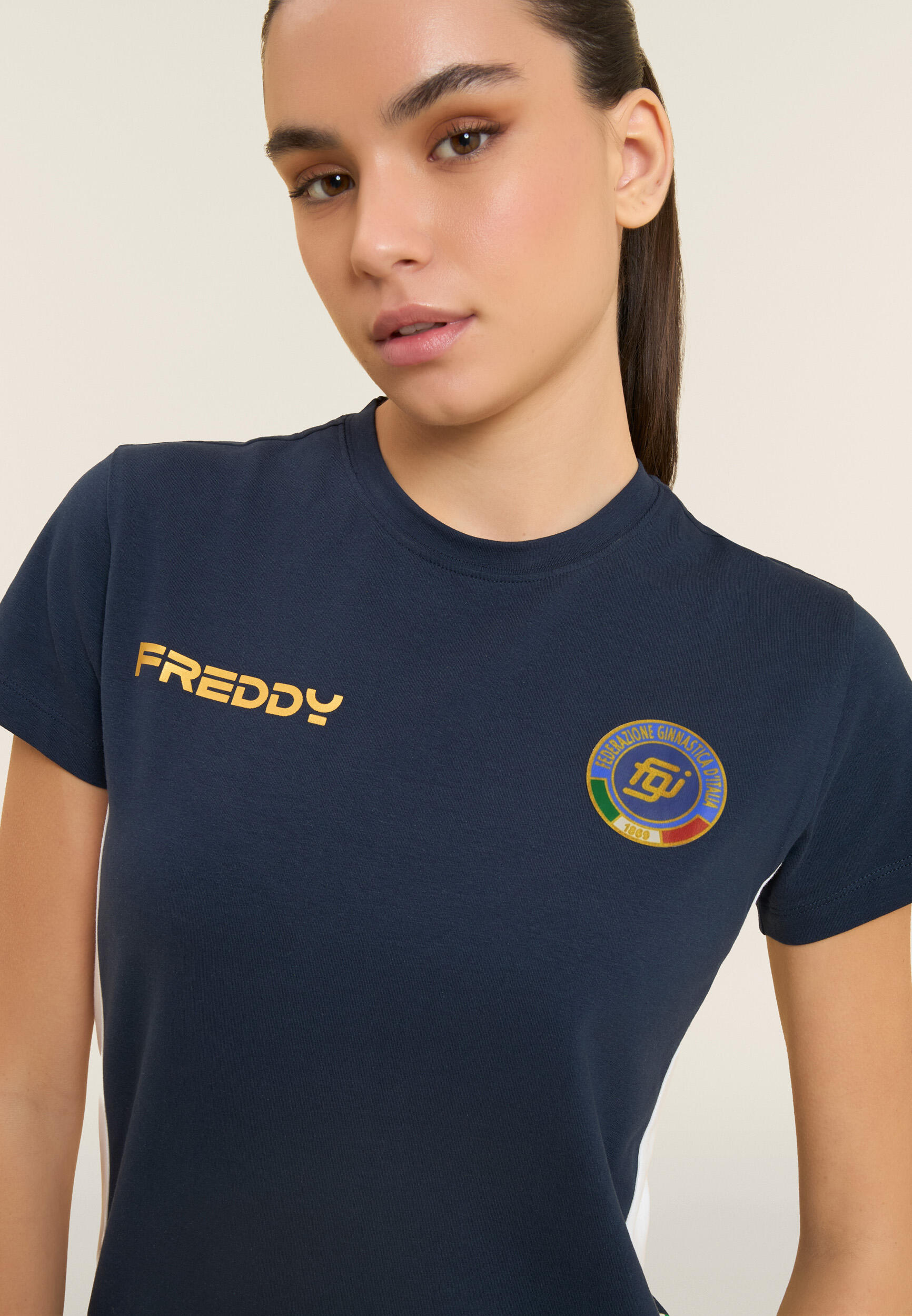 T-shirt Donna Italia FGI Blu in Jersey Elasticizzato 4/5