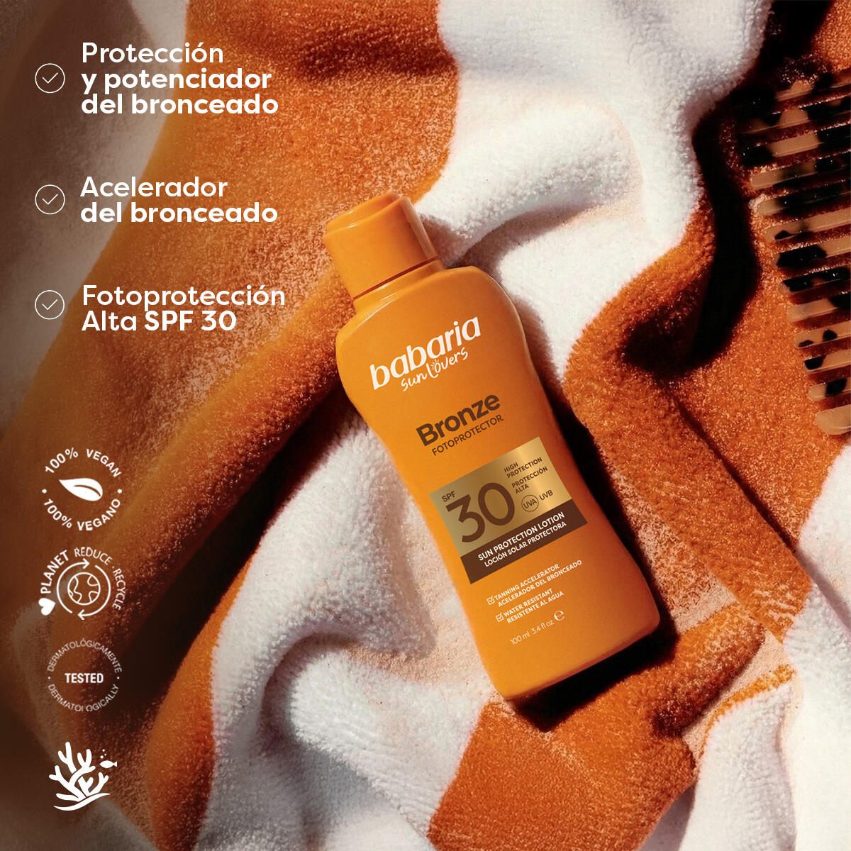BABARIA Protector Solar Leche Bronze Aloe SPF30, Hidratante y Resistente al Agua 3/6