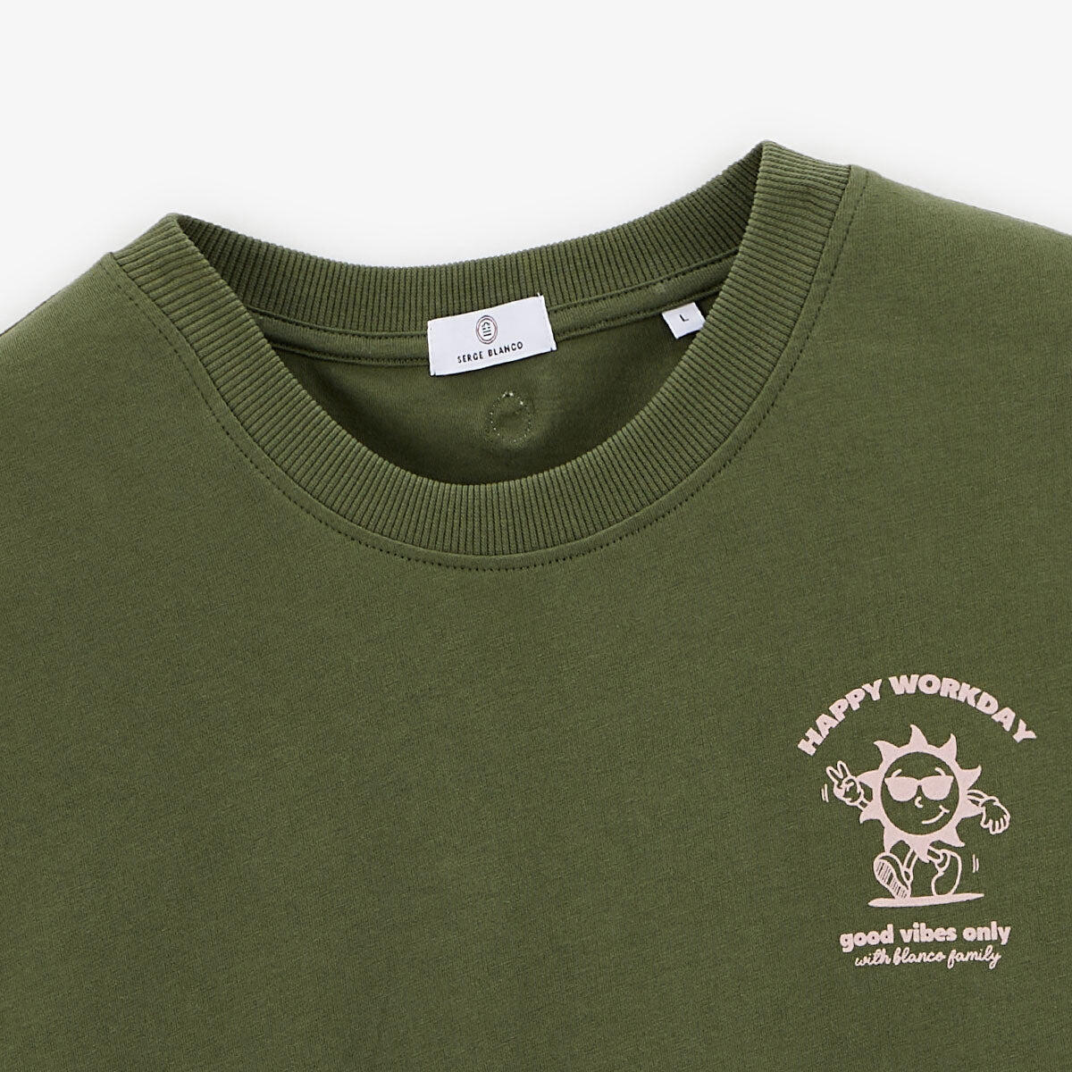 T-shirt girocollo in cotone con stampa sul petto verde militare 5/5