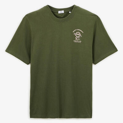 T-shirt girocollo in cotone con stampa sul petto verde militare