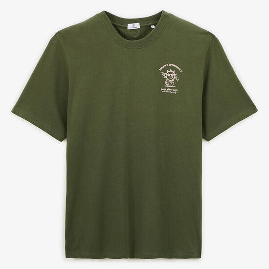 T-shirt girocollo in cotone con stampa sul petto verde militare
