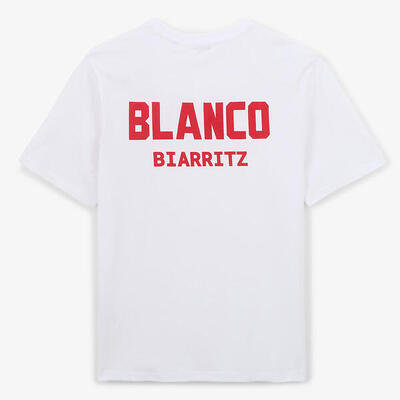 Wit t-shirt met ronde hals van katoen met blanco biarritz-opdruk op de rug