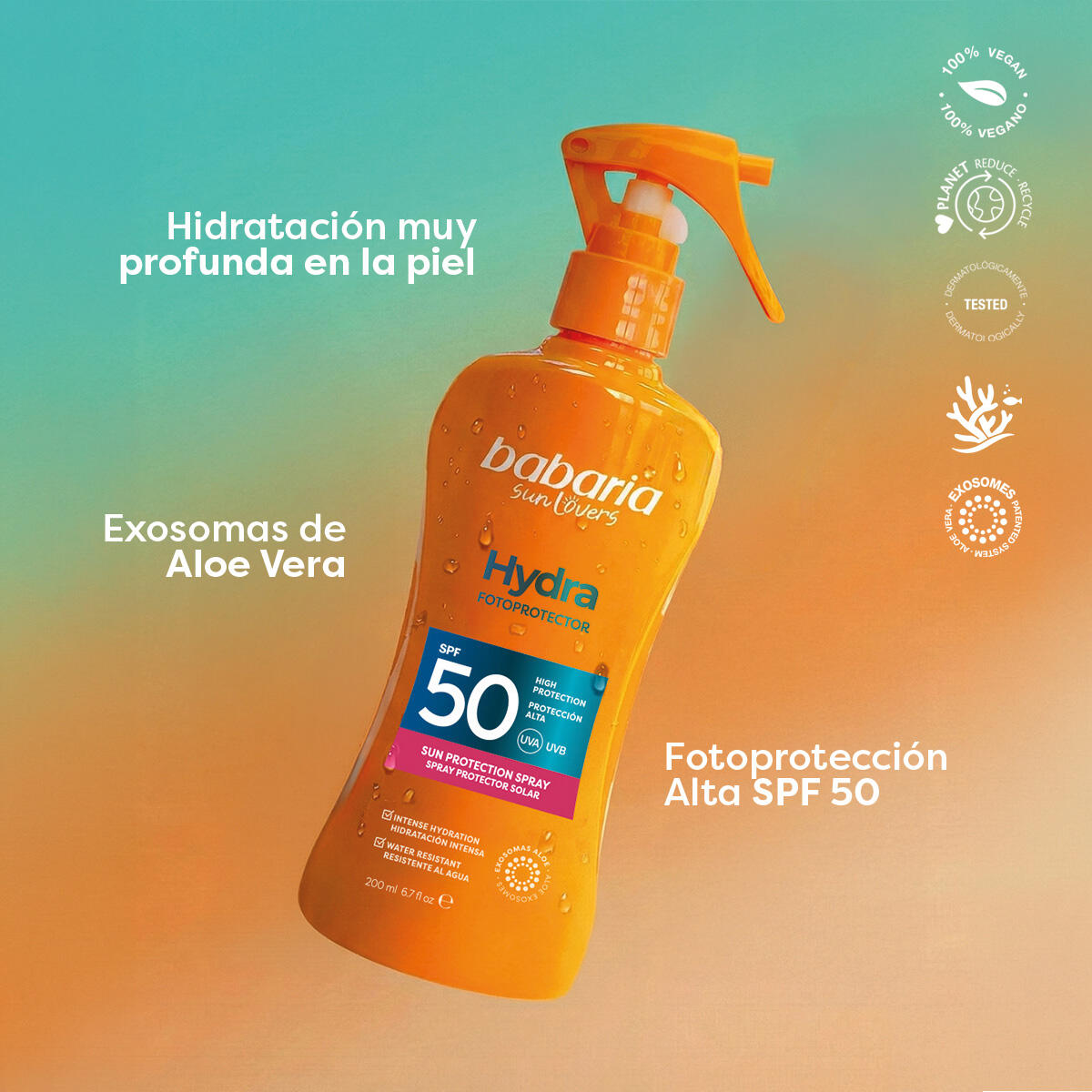 Babaria Hydra Spray Protector Solar Aloe SPF50+, 200 ml 5/6