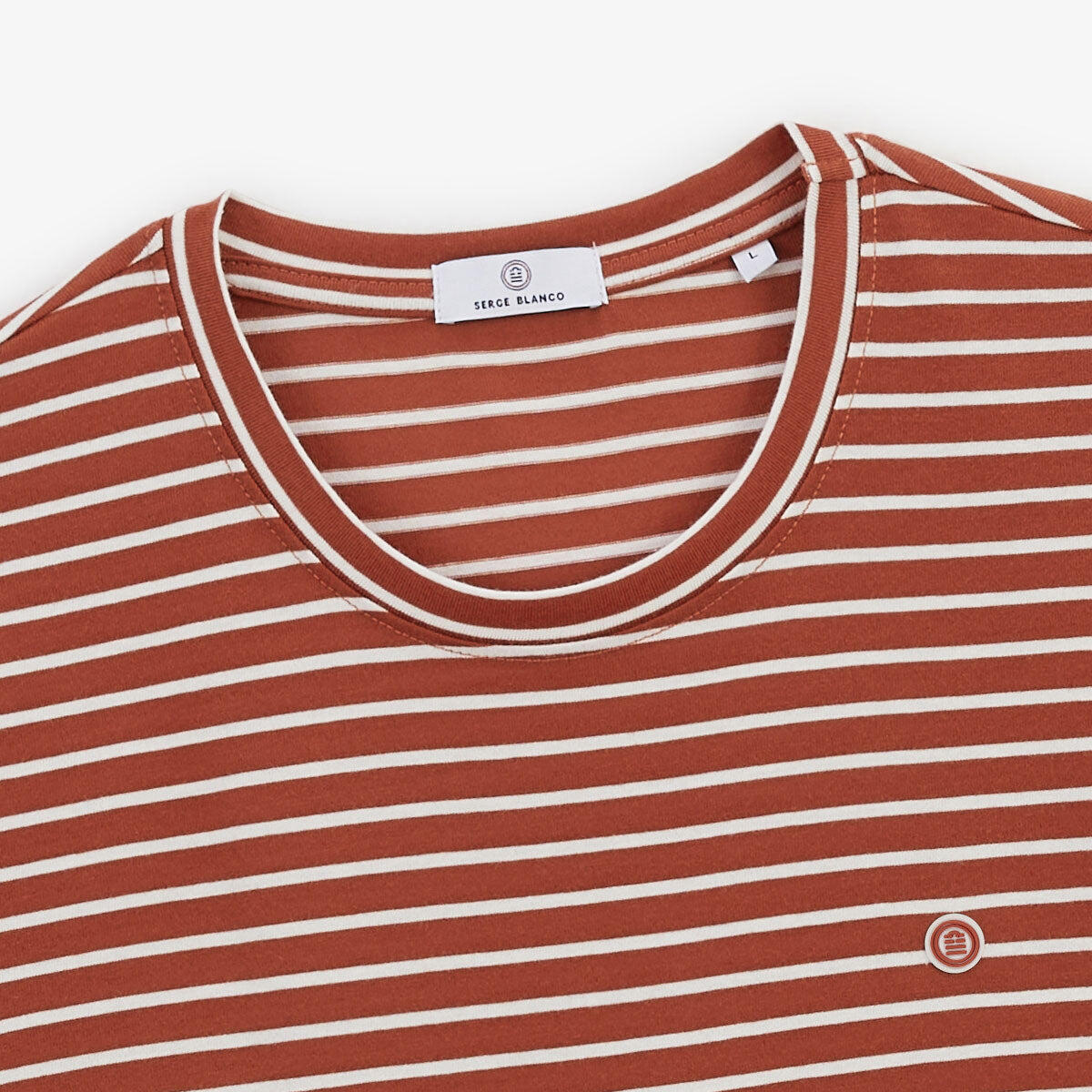 T-shirt girocollo a righe bianche e rosse in lino e viscosa 4/6