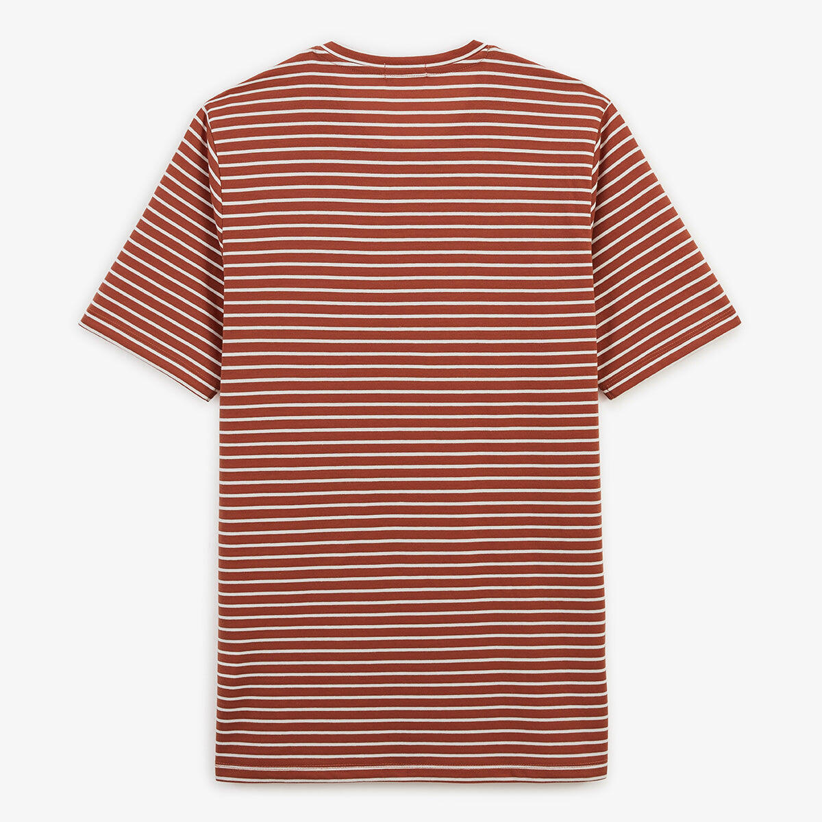 T-shirt girocollo a righe bianche e rosse in lino e viscosa 3/6