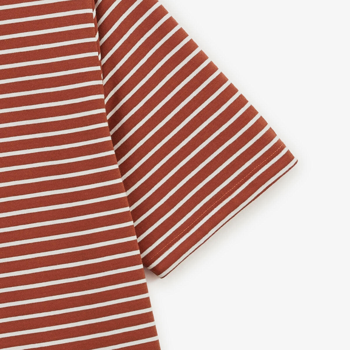 T-shirt girocollo a righe bianche e rosse in lino e viscosa 5/6