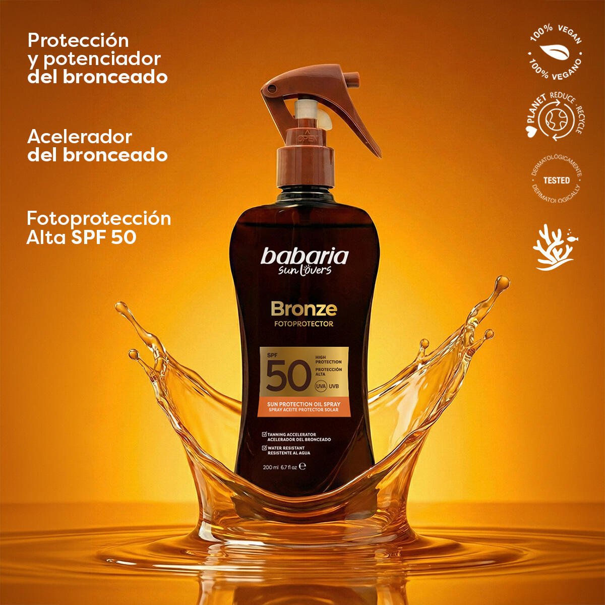 BABARIA Bronze Spray Aceite Protector Solar Coco SPF50+ 200 ml 3/5