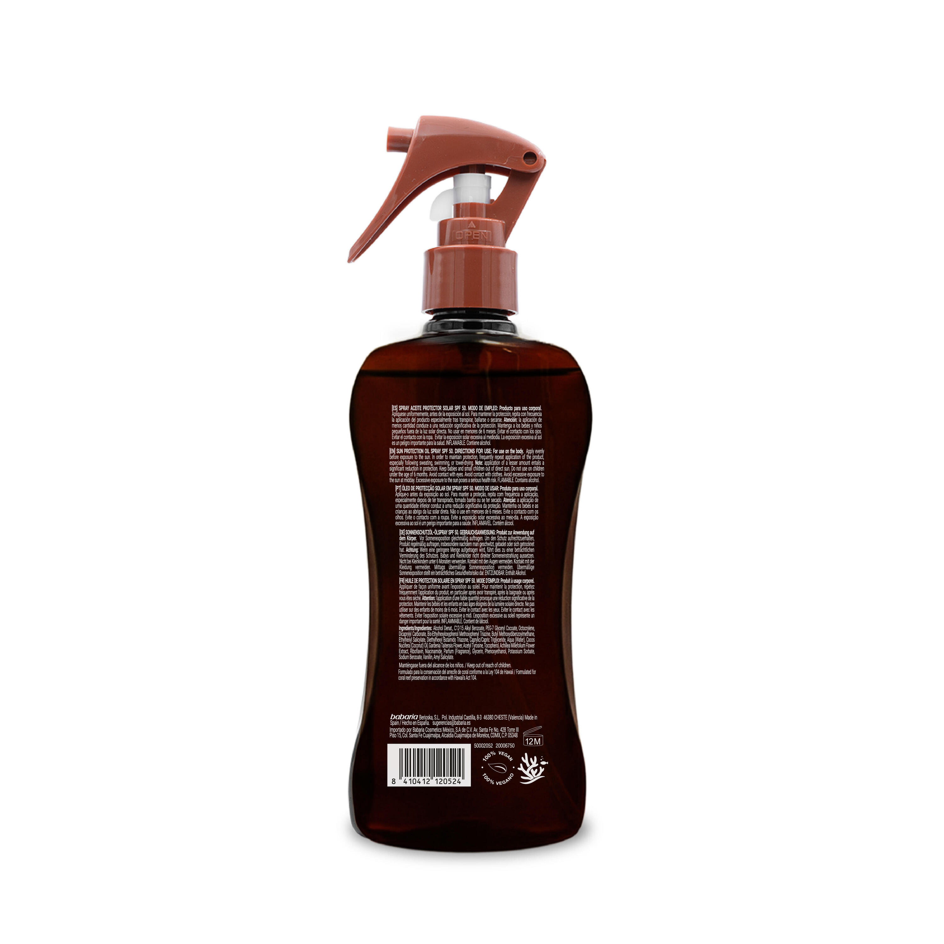 BABARIA Bronze Spray Aceite Protector Solar Coco SPF50+ 200 ml 2/5