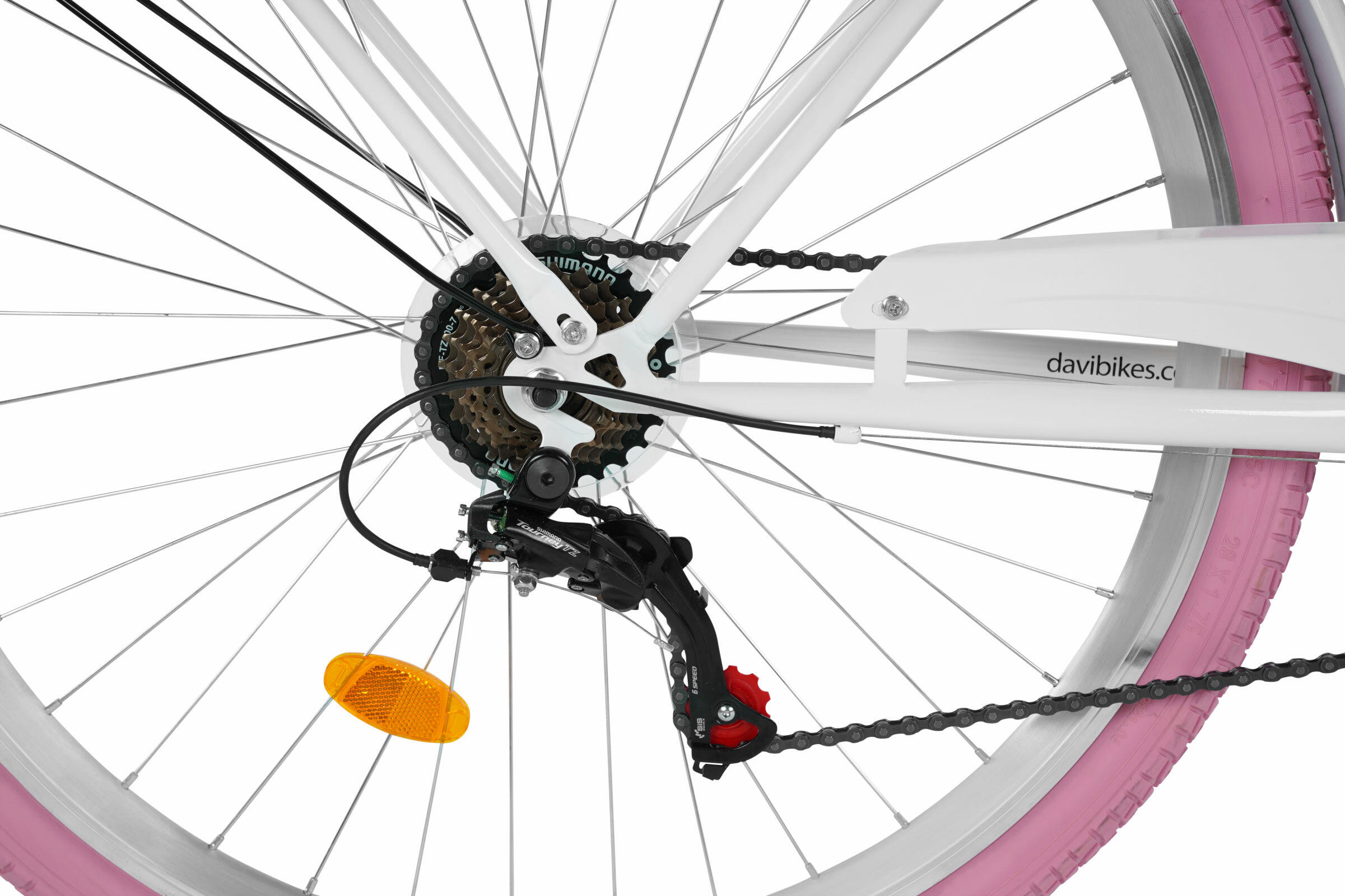 Bicicleta para mujer Davi Ella 28", 7 velocidades, 160-185 cm, Blanco/Rosa 7/8