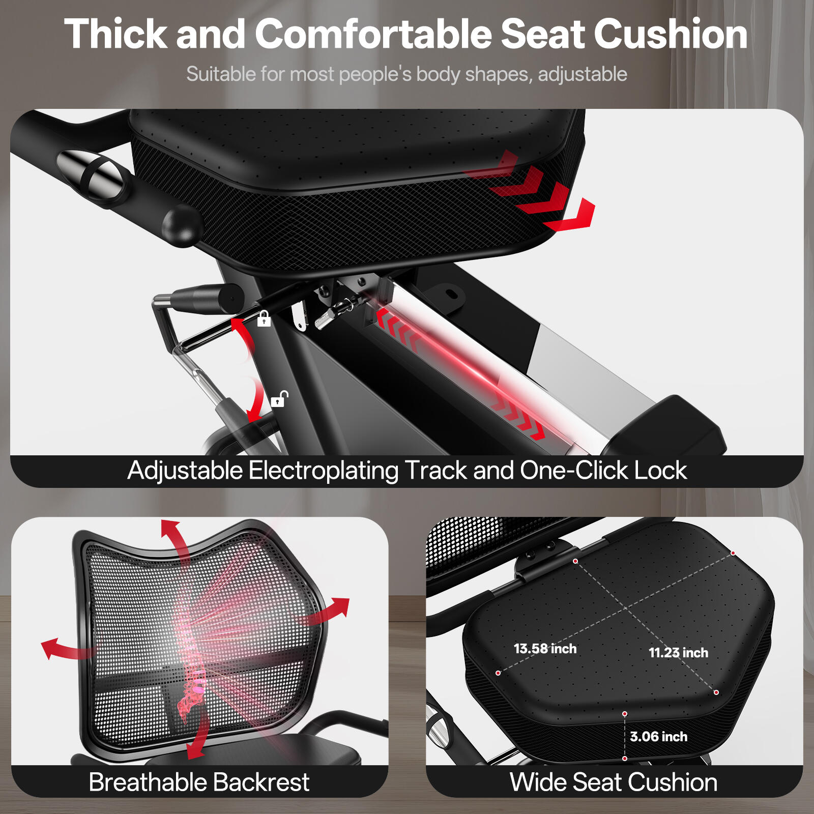 Vélo d'exercice couché JH50, 16 niveaux de résistance, jusqu'à 182 kg, écran LCD 5/7