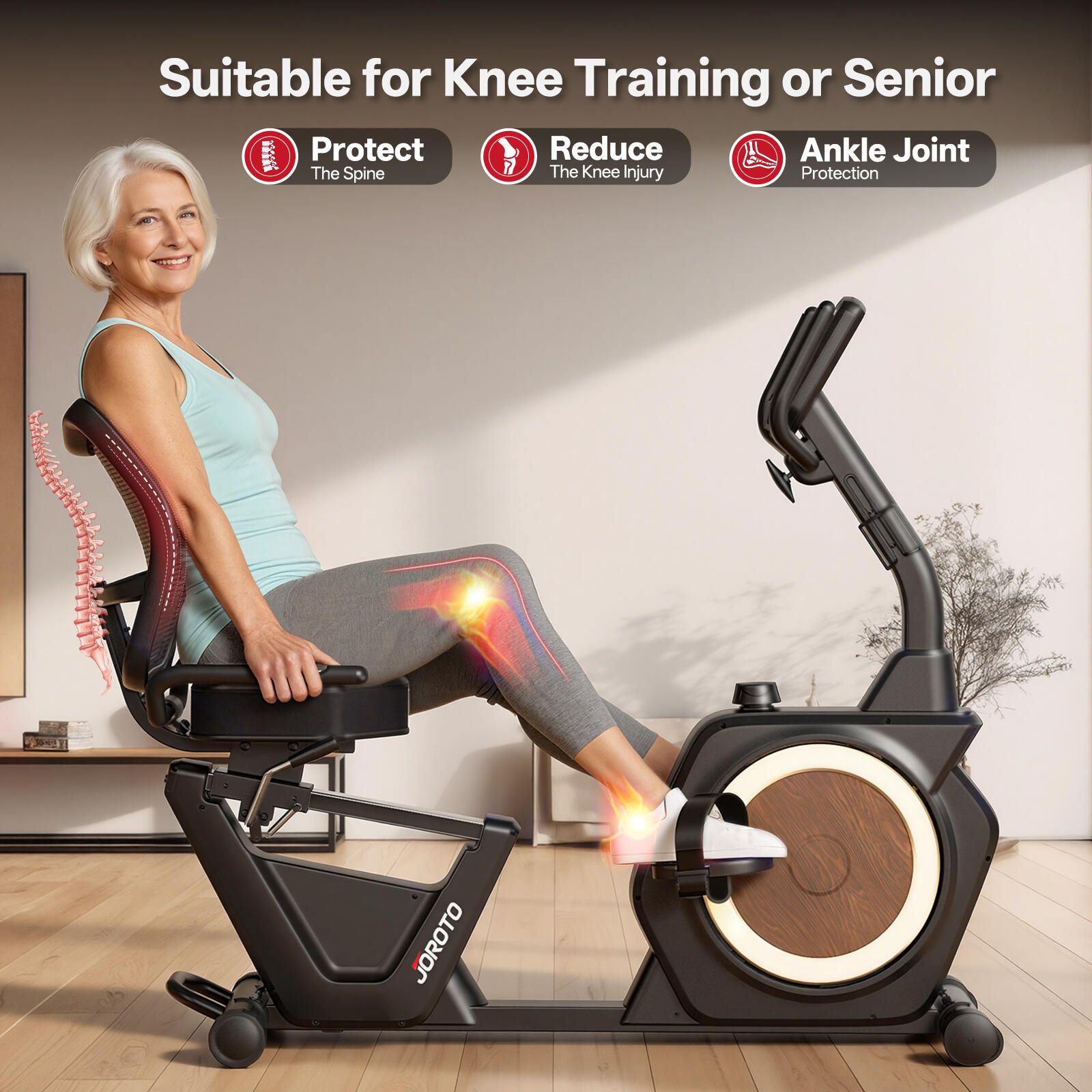 Vélo d'exercice couché JH50, 16 niveaux de résistance, jusqu'à 182 kg, écran LCD 4/7