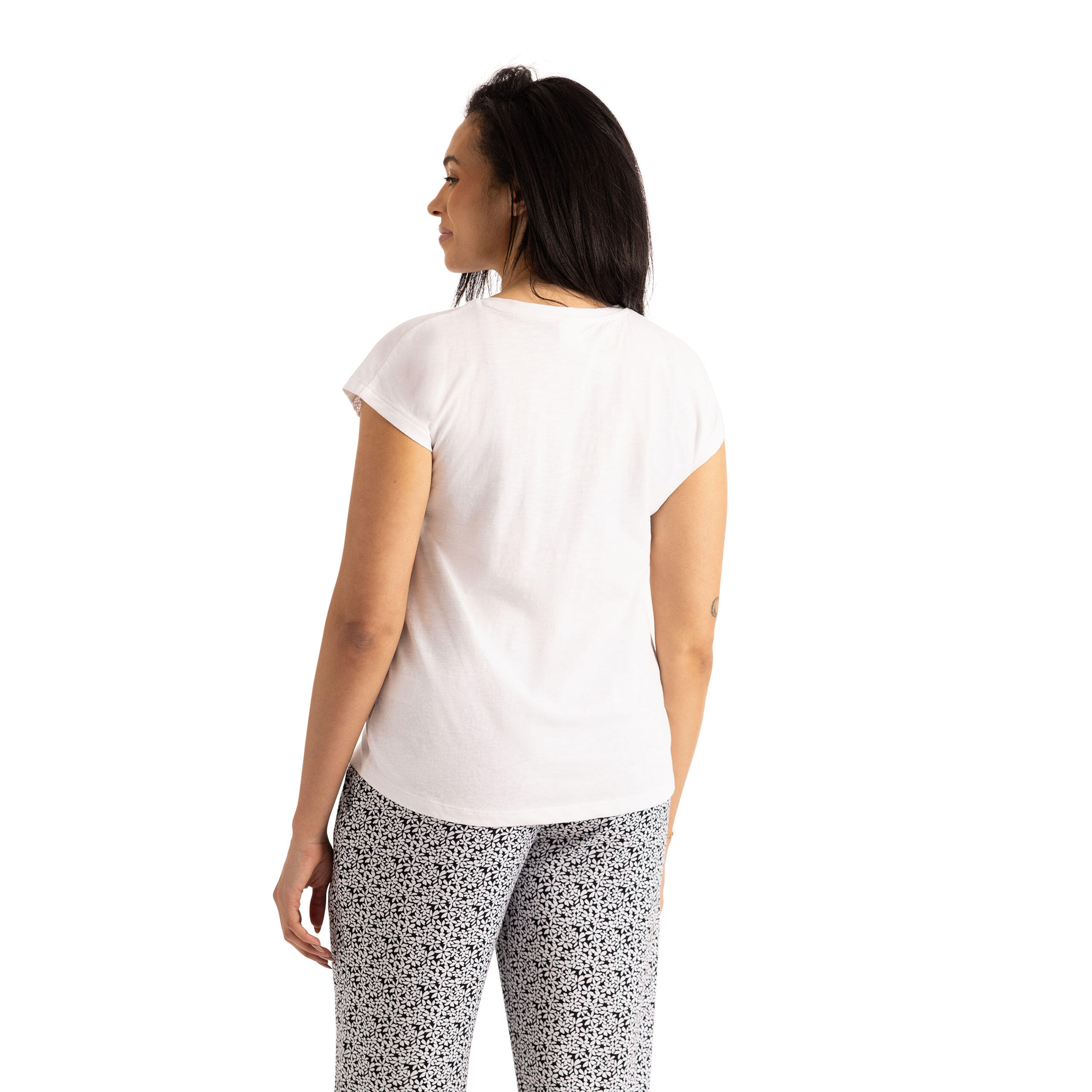 Womens V-Neck Lace Detail On Shoulder Relaxed Fit T-Shirt - Willa 5/5