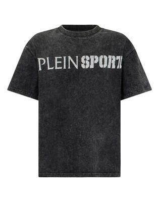 Washed round neck t-shirt crackle scratch