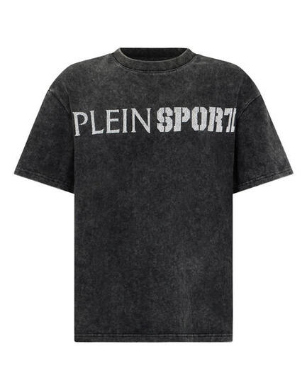 Washed Round Neck T-Shirt Crackle Scratch