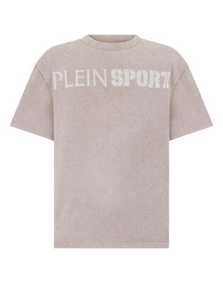 Washed round neck t-shirt crackle scratch