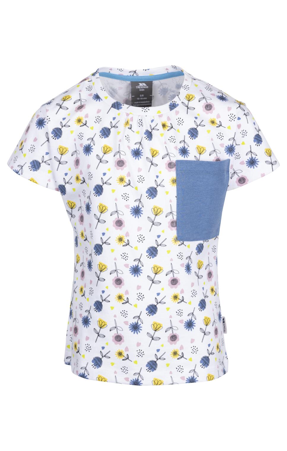 2058 T-shirt femme imprimé floral col rond manches courtes avec poche 1/2