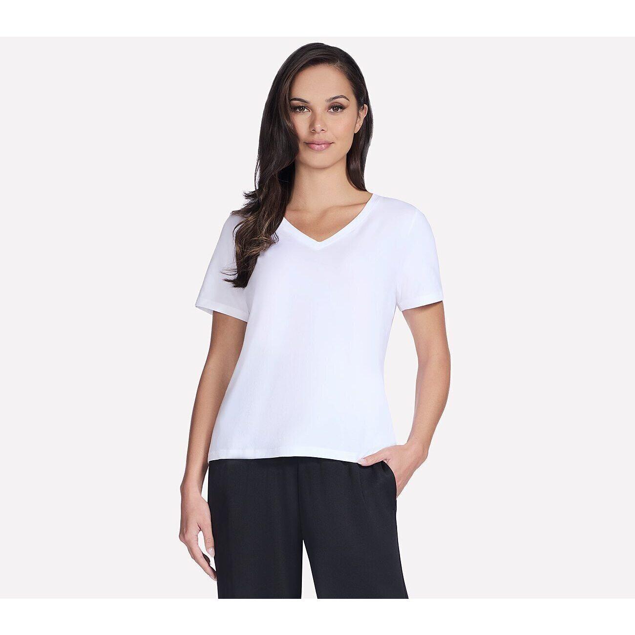 T-Shirt Skechers Pima V-Neck Tee, Branco, Mulheres 3/5