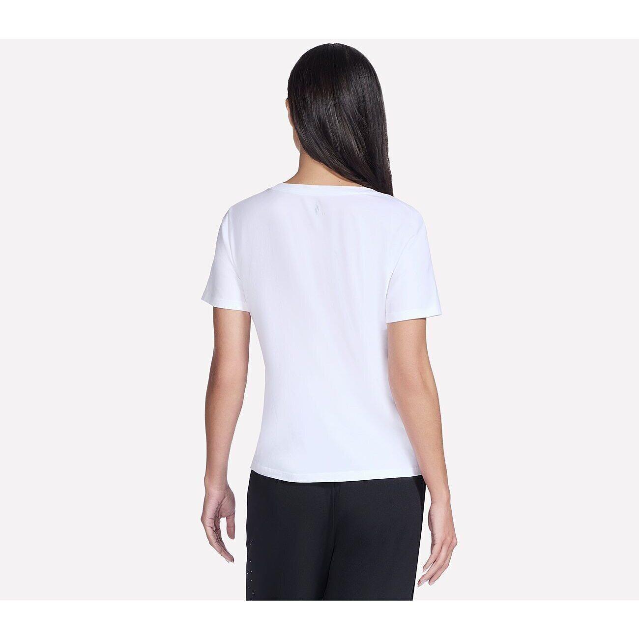 T-Shirt Skechers Pima V-Neck Tee, Branco, Mulheres 2/5