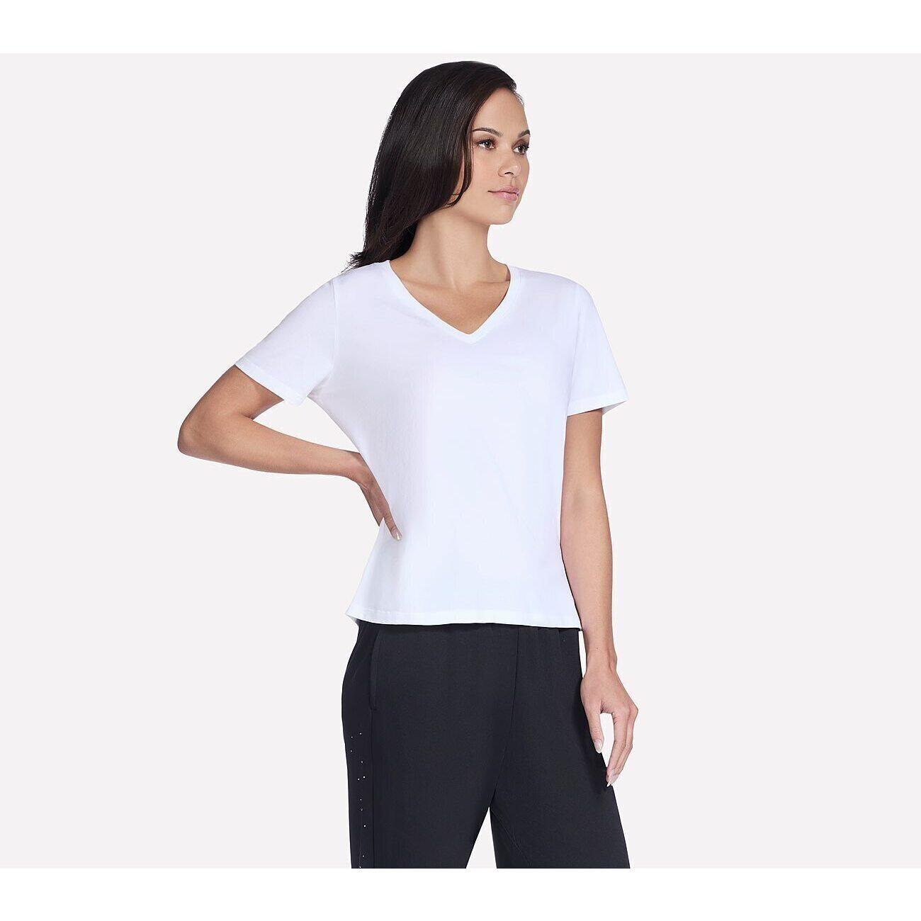 T-Shirt Skechers Pima V-Neck Tee, Branco, Mulheres 5/5