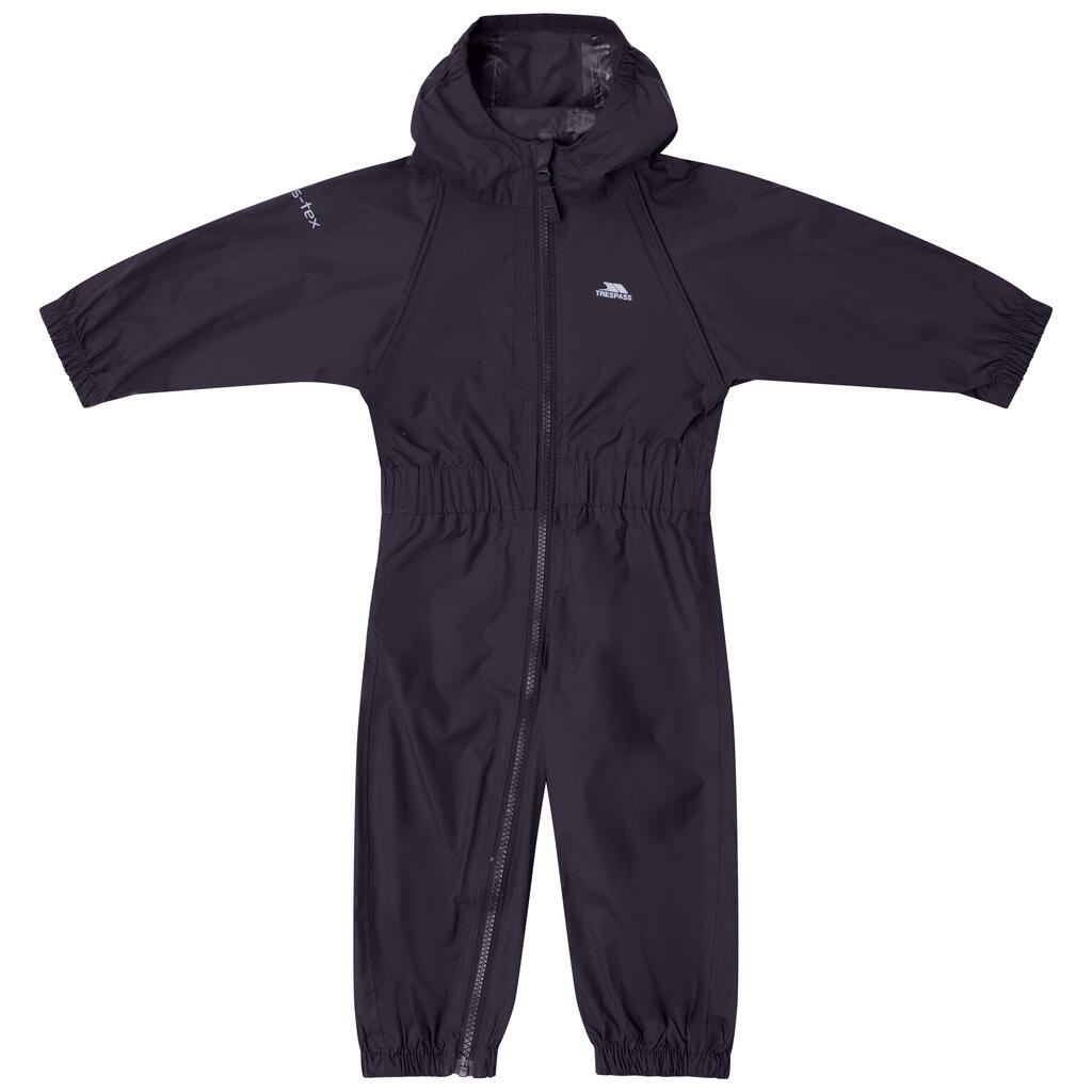 Unisex Kids Grown On Hood Waterproof Rain Suit - Button