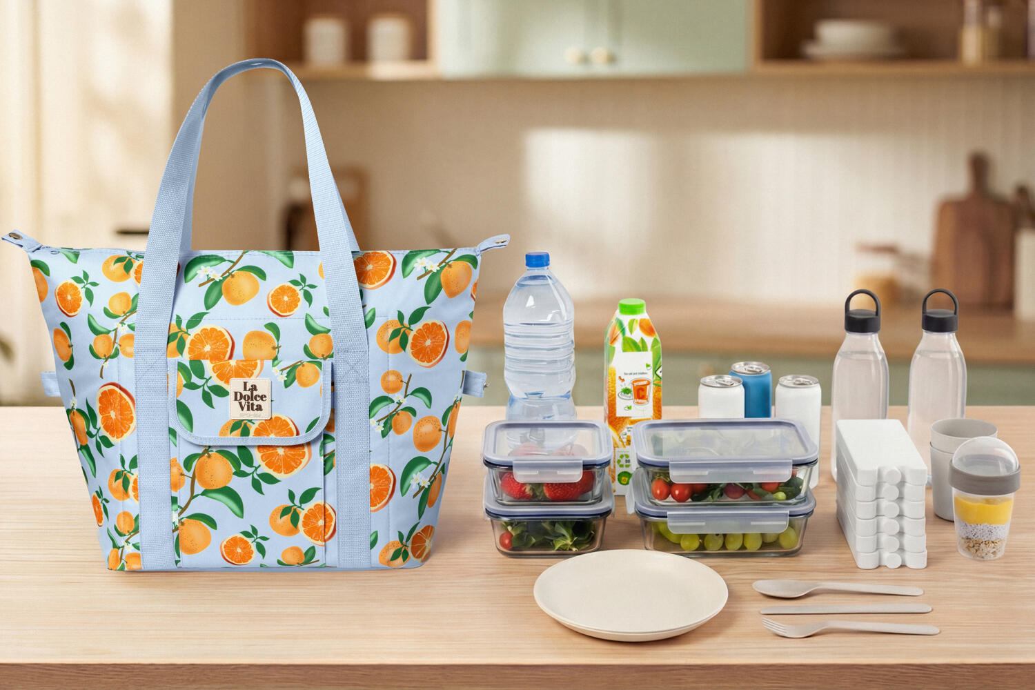 Sac isotherme de plage 28 L avec imprimé orange 3/7
