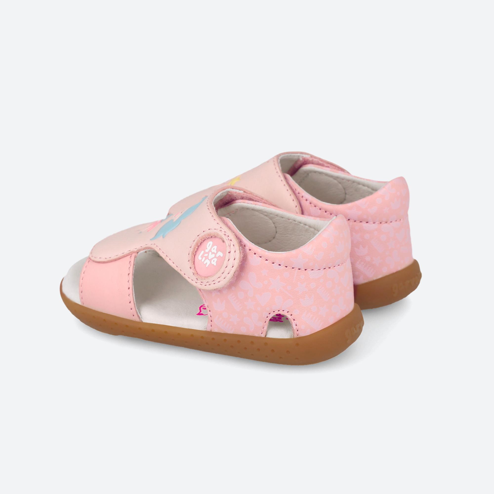 Sandalias Barefoot Bebé Garvalín 262328A Rosas Cierre Adherente 5/7